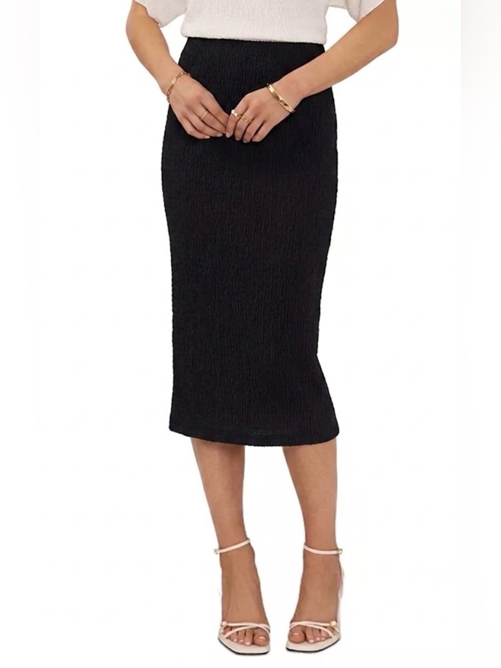 NWT Vince Camuto Textured Pull-On Midi Pencil Skirt Rich Black Size XL